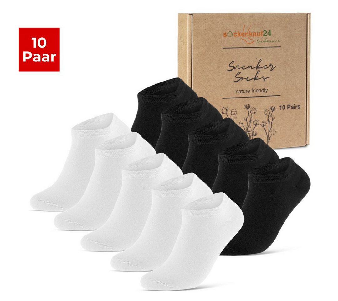 sockenkauf24 Sneakersocken 10 Paar Premium Sneaker Socken Herren & Damen aus (5xSchw/5xWeiß, 35-38) gekämmter Baumwolle ohne drückende Naht (Exclusive Line) - 70102T WP von sockenkauf24