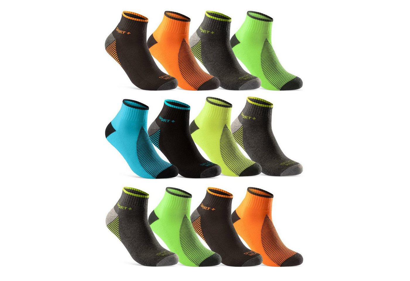 sockenkauf24 Sneakersocken 8 oder 12 Paar SPORT Socken Damen Herren NEON" (12-Paar, 35-38) mit verstärkter Frotteesohle Baumwolle - 16209 WP" von sockenkauf24