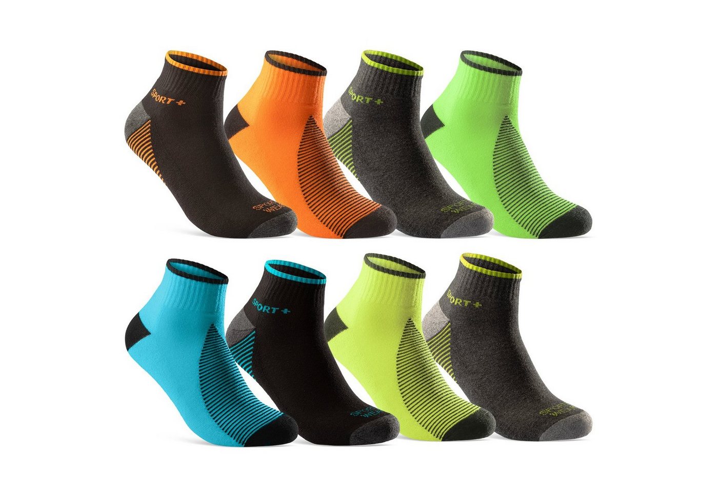 sockenkauf24 Sneakersocken 8 oder 12 Paar SPORT Socken Damen Herren NEON" (8-Paar, 35-38) mit verstärkter Frotteesohle Baumwolle - 16209 WP" von sockenkauf24