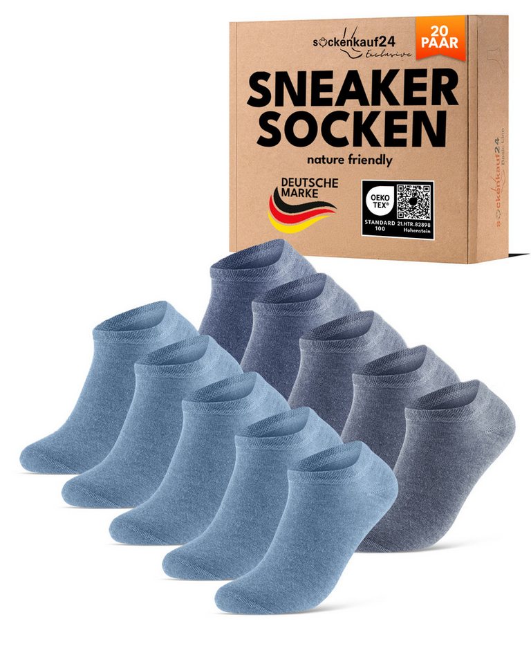 sockenkauf24 Sneakersocken Premium Sneaker Socken Herren & Damen mit Komfortbund ohne Gummidruck (20-Paar) atmungsaktive gekämmte Baumwolle, ohne Naht, Exclusive Line von sockenkauf24