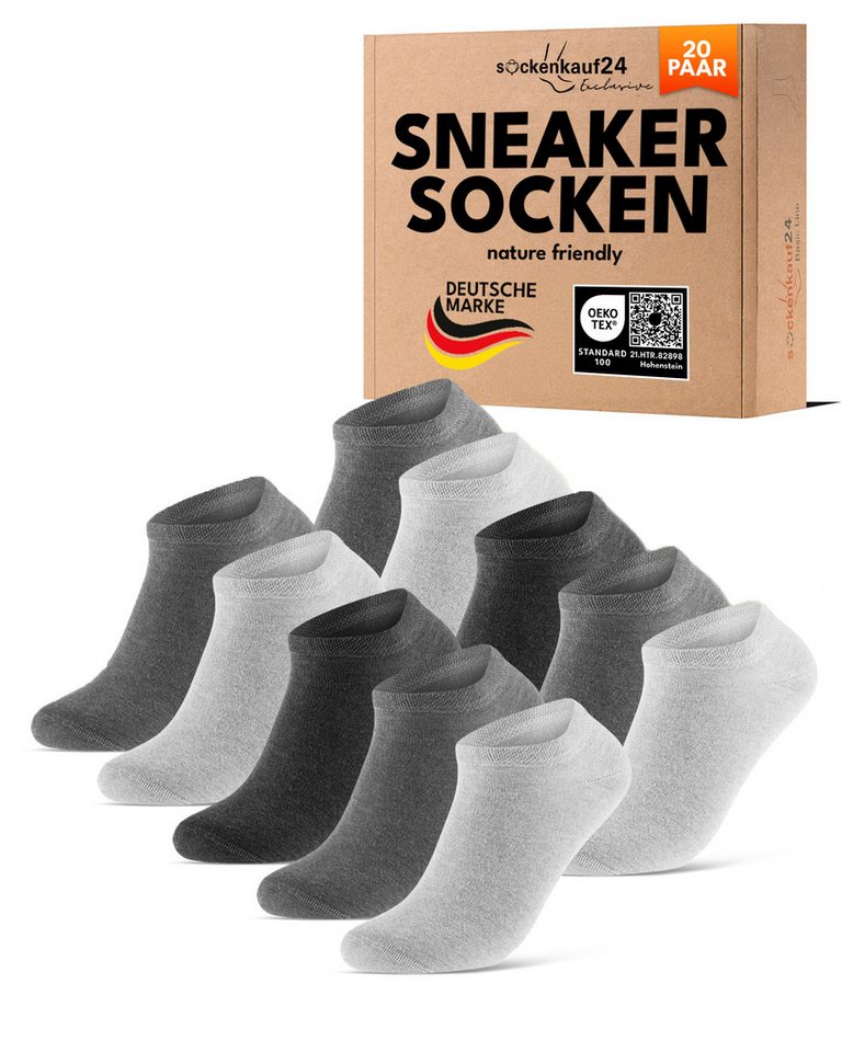 sockenkauf24 Sneakersocken Premium Sneaker Socken Herren & Damen mit Komfortbund ohne Gummidruck (20-Paar) atmungsaktive gekämmte Baumwolle, ohne Naht (Exclusive Line) von sockenkauf24