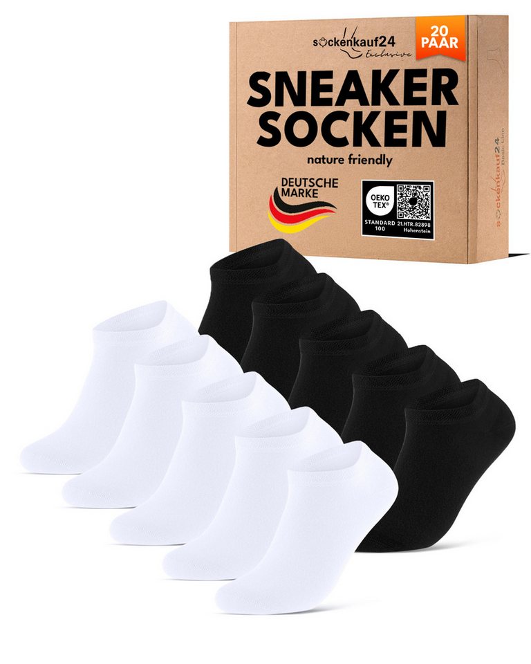 sockenkauf24 Sneakersocken Premium Sneaker Socken Herren & Damen mit Komfortbund ohne Gummidruck (20-Paar) atmungsaktive gekämmte Baumwolle, ohne Naht, Exclusive Line von sockenkauf24