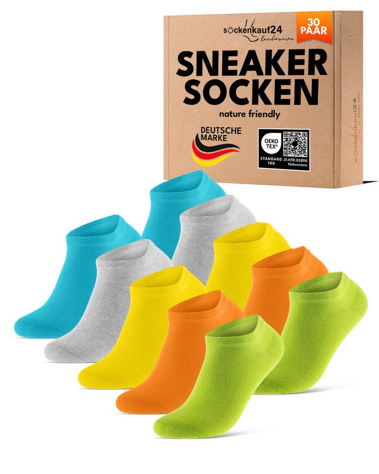 sockenkauf24 Sneakersocken Premium Sneaker Socken Herren & Damen mit Komfortbund ohne Gummidruck (30-Paar) atmungsaktive gekämmte Baumwolle, ohne Naht, Exclusive Line von sockenkauf24