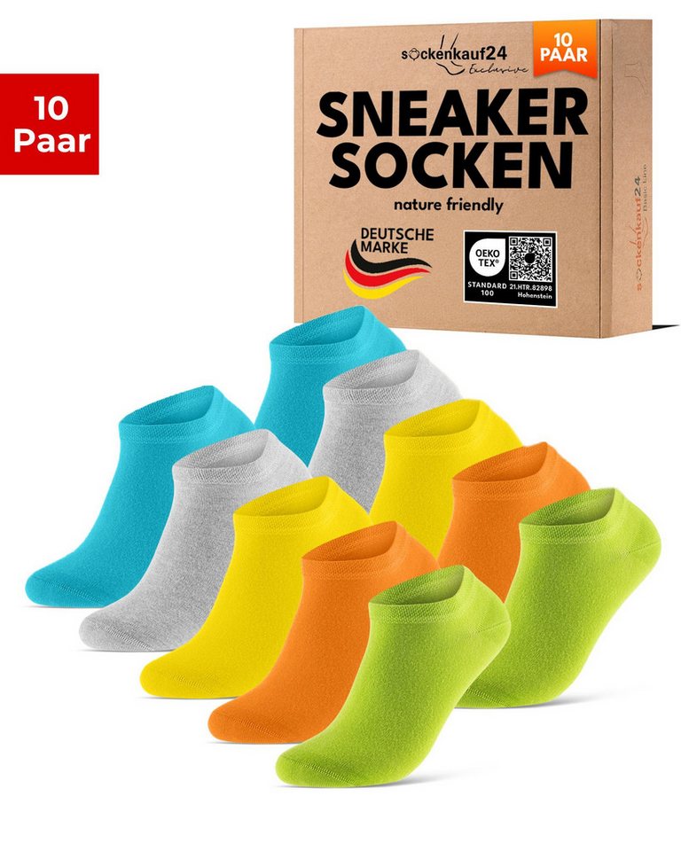 sockenkauf24 Sneakersocken Premium Sneaker Socken Herren & Damen mit Komfortbund ohne Gummidruck (Buntmix, 10-Paar, 39-42) atmungsaktive gekämmte Baumwolle, ohne Naht, Exclusive Line von sockenkauf24