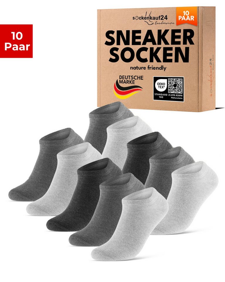 sockenkauf24 Sneakersocken Premium Sneaker Socken Herren & Damen mit Komfortbund ohne Gummidruck (Grau/Anthrazit, 10-Paar, 43-46) atmungsaktive gekämmte Baumwolle, ohne Naht, Exclusive Line von sockenkauf24