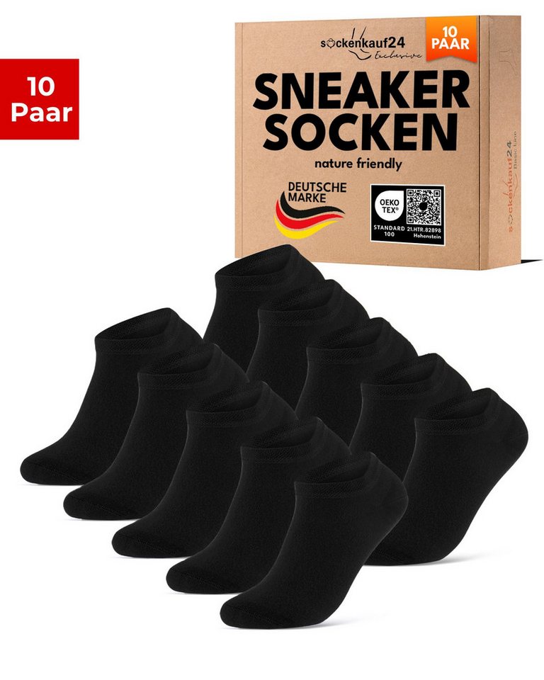 sockenkauf24 Sneakersocken Premium Sneaker Socken Herren & Damen mit Komfortbund ohne Gummidruck (Schwarz, 10-Paar, 39-42) atmungsaktive gekämmte Baumwolle, ohne Naht, Exclusive Line von sockenkauf24