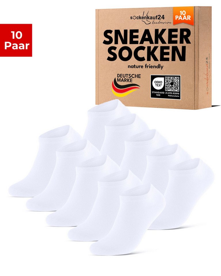 sockenkauf24 Sneakersocken Premium Sneaker Socken Herren & Damen mit Komfortbund ohne Gummidruck (Weiß, 10-Paar, 43-46) atmungsaktive gekämmte Baumwolle, ohne Naht, Exclusive Line von sockenkauf24