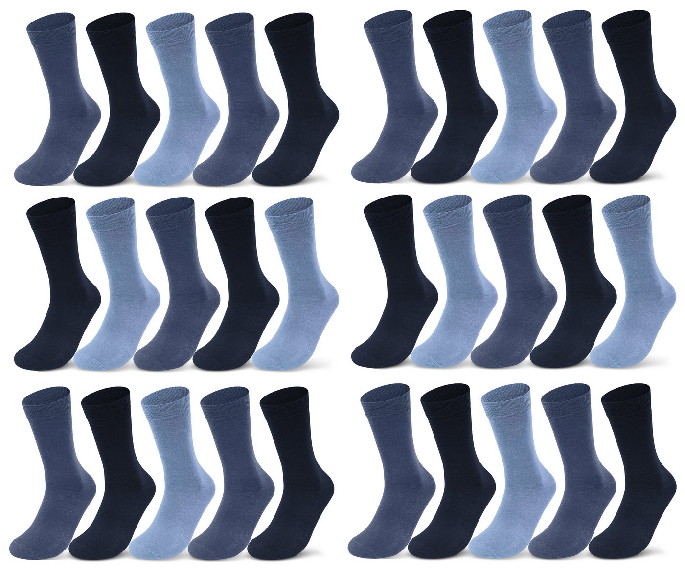 sockenkauf24 Socken 10 I 20 I 30 Paar Damen & Herren Business Socken Baumwolle (Jeans, Navy, Blau, 30-Paar, 43-46) mit Komfortbund Strümpfe - 10700 von sockenkauf24