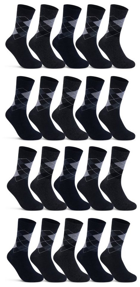 sockenkauf24 Socken 10 I 20 I 30 Paar Damen & Herren Business Socken Baumwolle (Karo, 20-Paar, 35-38) mit Komfortbund Strümpfe - 10700 von sockenkauf24