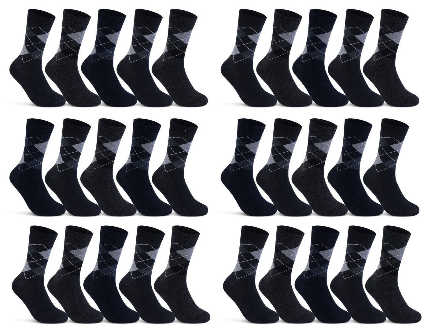 sockenkauf24 Socken 10 I 20 I 30 Paar Damen & Herren Business Socken Baumwolle (Karo, 30-Paar, 35-38) mit Komfortbund Strümpfe - 10700 von sockenkauf24