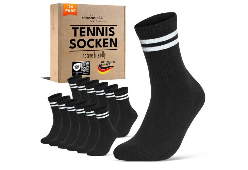 sockenkauf24 Tennissocken Damen Sportsocken Premium Retro Crew Socken (24-Paar, 6 Paar) verstärkte Ferse & Fußspitze, gepolsterte Sohle, gekämmte Baumwolle von sockenkauf24