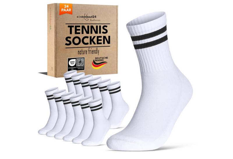 sockenkauf24 Tennissocken Damen Sportsocken Premium Retro Crew Socken (24-Paar, 6 Paar) verstärkte Ferse & Fußspitze, gepolsterte Sohle, gekämmte Baumwolle von sockenkauf24