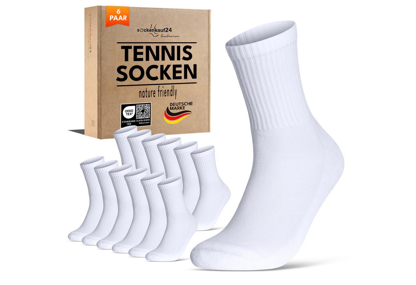 sockenkauf24 Tennissocken Damen Sportsocken Premium Retro Crew Socken (6-Paar, 6 Paar) verstärkte Ferse & Fußspitze, gepolsterte Sohle, gekämmte Baumwolle von sockenkauf24