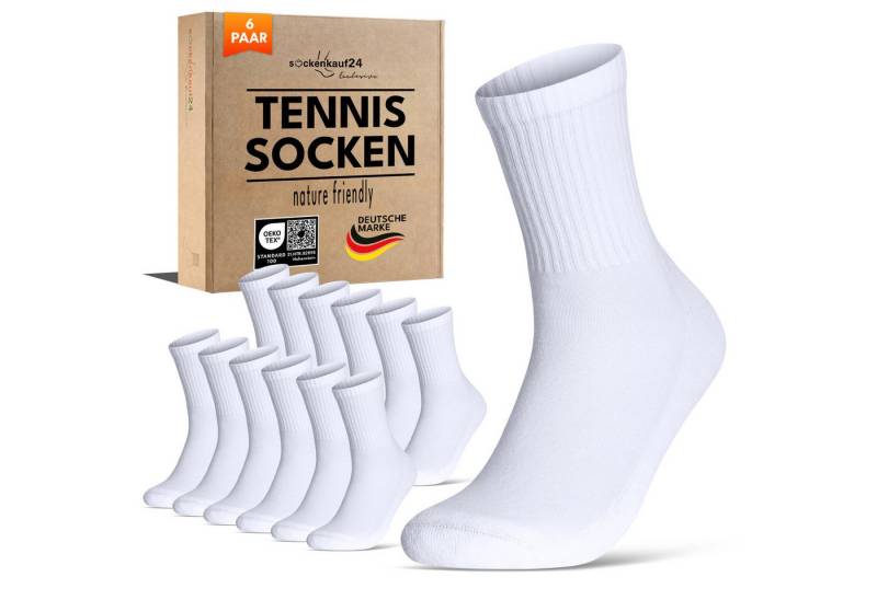 sockenkauf24 Tennissocken Herren Sportsocken Premium Retro Crew Socken (6-Paar) verstärkte Ferse & Fußspitze, gepolsterte Sohle, gekämmte Baumwolle von sockenkauf24