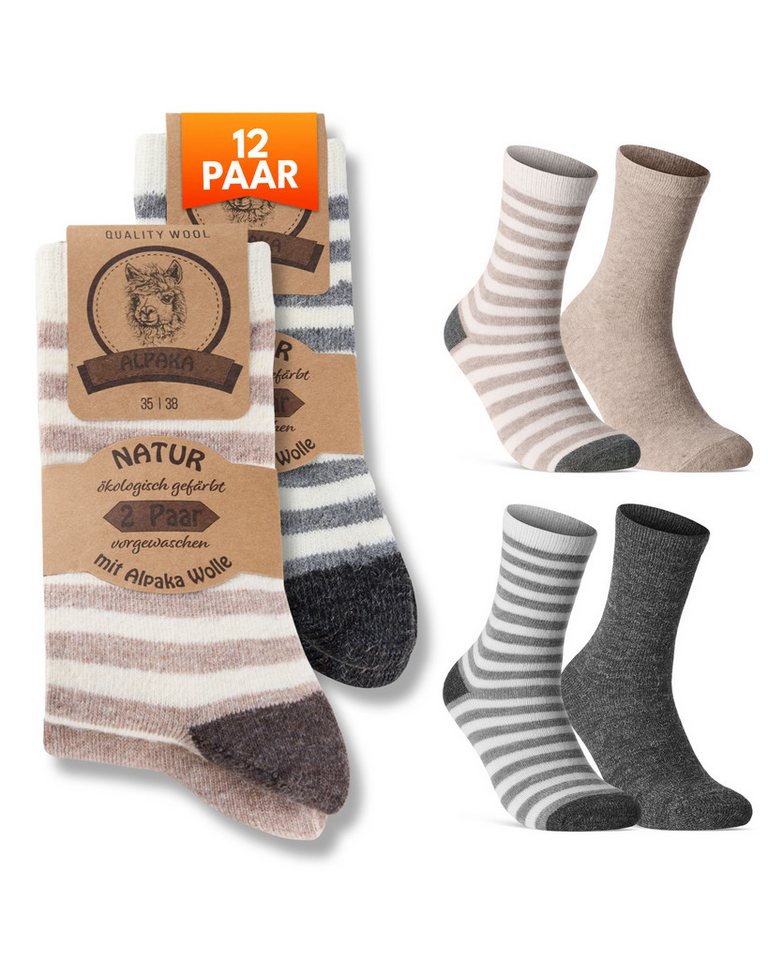 sockenkauf24 Thermosocken Alpaka Socken warme Wintersocken mit Wolle Damen & Herren Wollsocken (12-Paar) von sockenkauf24