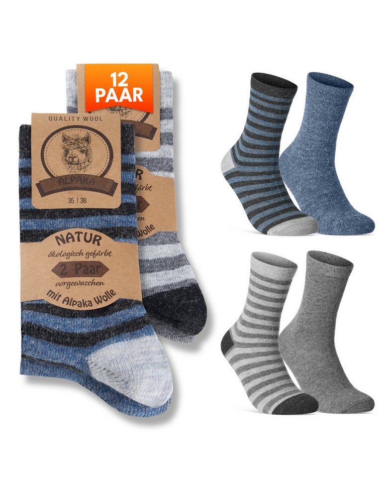 sockenkauf24 Thermosocken Alpaka Socken warme Wintersocken mit Wolle Damen & Herren Wollsocken (12-Paar) von sockenkauf24