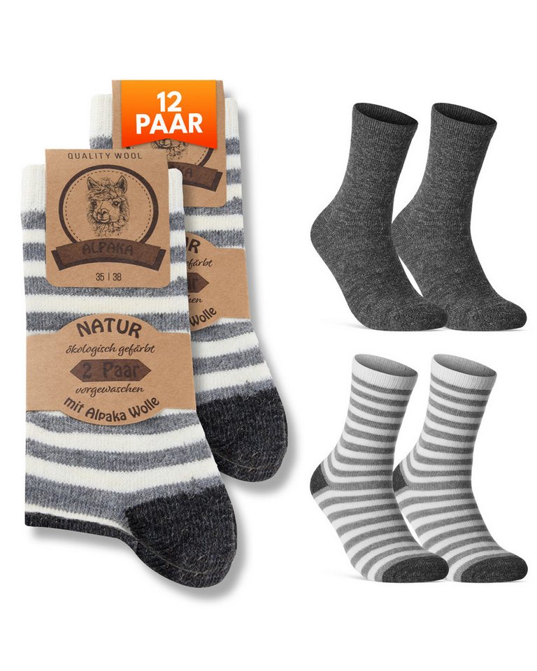 sockenkauf24 Thermosocken Alpaka Socken warme Wintersocken mit Wolle Damen & Herren Wollsocken (12-Paar) von sockenkauf24