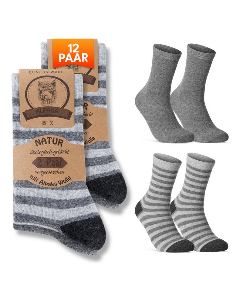 sockenkauf24 Thermosocken Alpaka Socken warme Wintersocken mit Wolle Damen & Herren Wollsocken (12-Paar) von sockenkauf24
