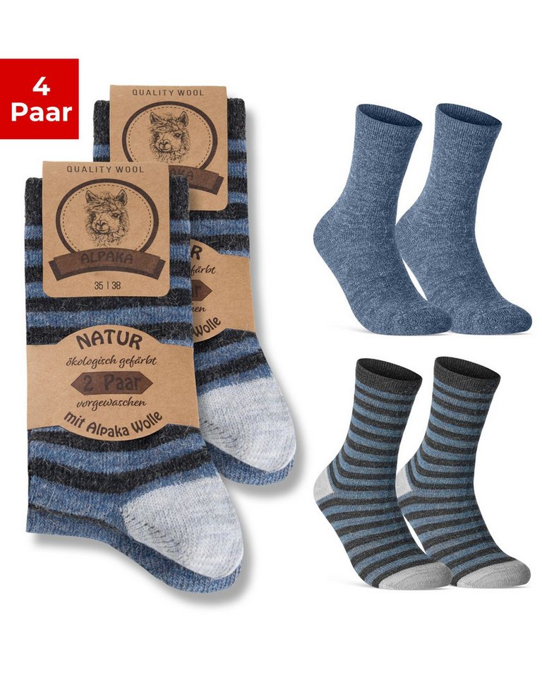 sockenkauf24 Thermosocken Alpaka Socken warme Wintersocken mit Wolle Damen & Herren Wollsocken (4-Paar) von sockenkauf24