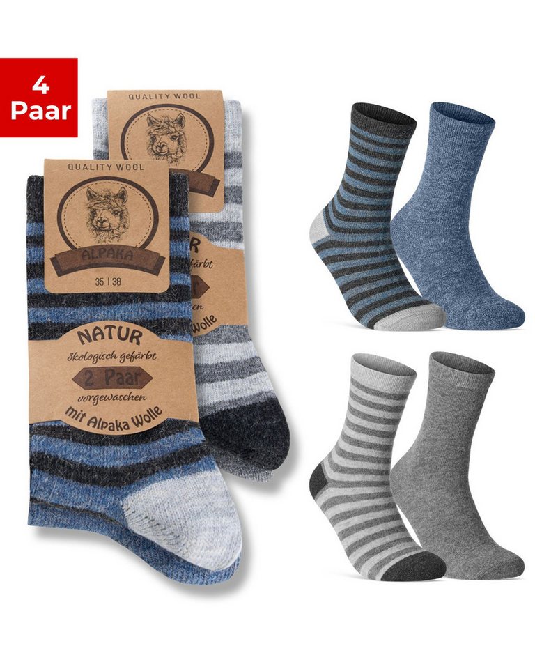 sockenkauf24 Thermosocken Alpaka Socken warme Wintersocken mit Wolle Damen & Herren Wollsocken (4-Paar) von sockenkauf24