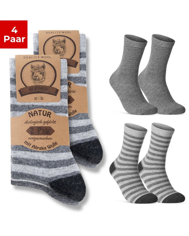 sockenkauf24 Thermosocken Alpaka Socken warme Wintersocken mit Wolle Damen & Herren Wollsocken (4-Paar) von sockenkauf24