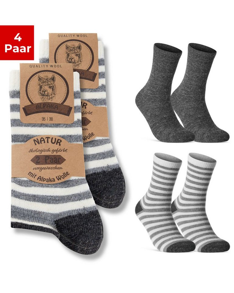 sockenkauf24 Thermosocken Alpaka Socken warme Wintersocken mit Wolle Damen & Herren Wollsocken (4-Paar) von sockenkauf24