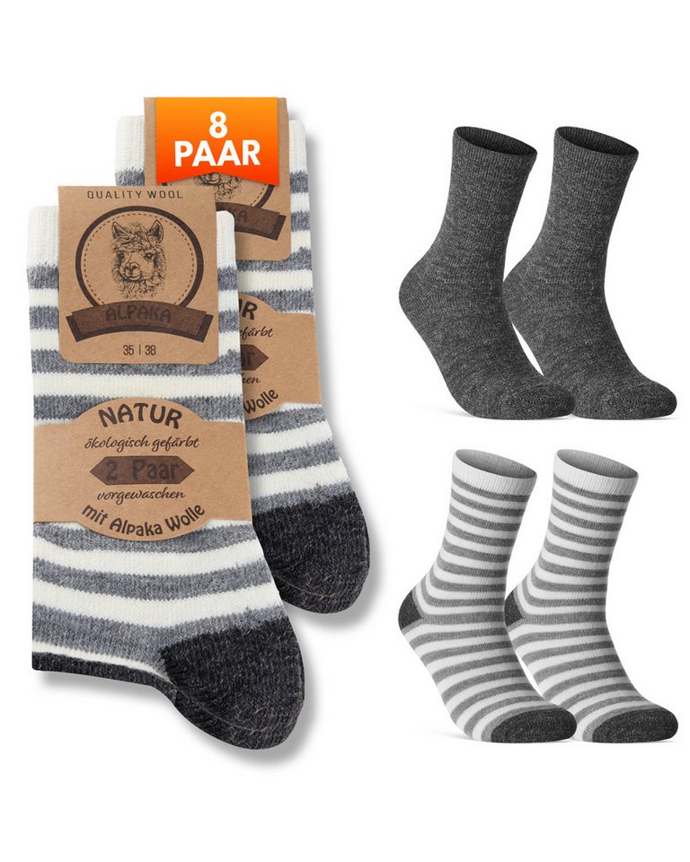 sockenkauf24 Thermosocken Alpaka Socken warme Wintersocken mit Wolle Damen & Herren Wollsocken (8-Paar) von sockenkauf24