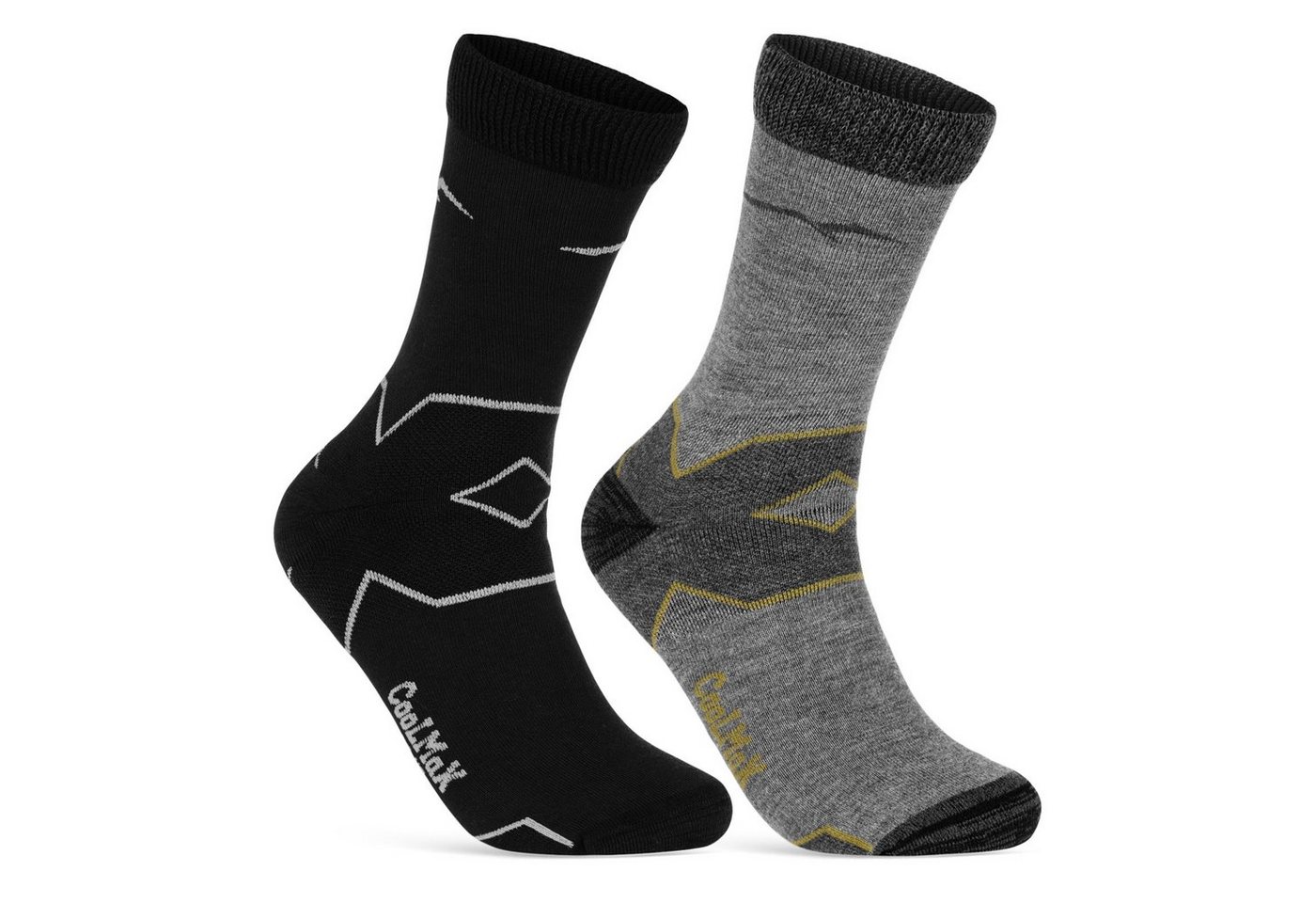 sockenkauf24 Funktionssocken Merino Wandersocken für Herren & Damen Outdoor Trekking Socken (Schw/Gr-Gr/Gelb, 2-Paar, 35-38) - 50101P WP von sockenkauf24