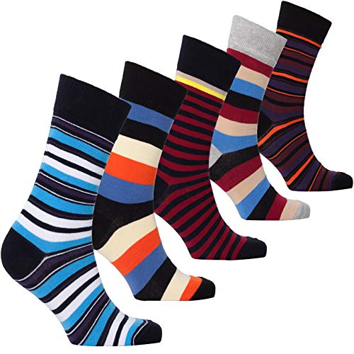 socks n socks Männer 5-Paar Luxus Spaß Cool Bunte Baumwollsocken Geschenkbox Einheitsgröße Stripe von socks n socks