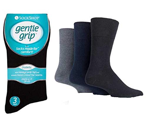 SockShop Herrensocken für Diabetiker mit sanftem Griff, Wabenstruktur, nicht elastisch, 12 Paar Gr. 39-45, Dark Mix von Gentle Grip