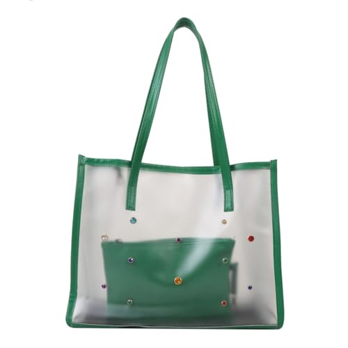 2-teiliges Set, stilvolle transparente PVC-Tragetasche mit großem Fassungsvermögen, Schultertaschen für Strand, Arbeit und Freizeit, Green Gn, Medium 2-teiliges Set, stilvolle transparente PVC-Tragetasche mit großem Fassungsvermögen, Schultertaschen für Strand, Arbeit und Freizeit, Green Gn, Medium von sodeber
