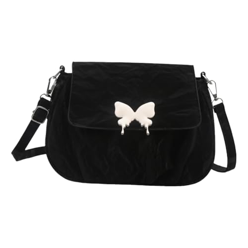 Ästhetische Schmetterlings-Umhängetasche für Damen, PU-Leder, plissiert, einfarbig, Schultertasche, Klappdeckel und, Black Bk, Medium Ästhetische Schmetterlings-Umhängetasche für Damen, PU-Leder, plissiert, einfarbig, Schultertasche, Klappdeckel und, Black Bk, Medium von sodeber