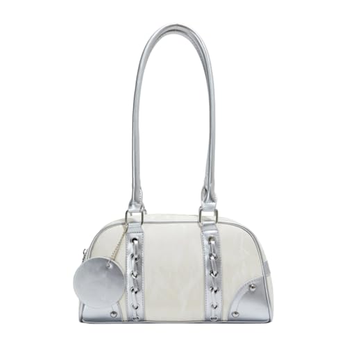 Bowlingtasche im Vintage-Stil, stilvolle Schultertasche mit geräumigem Innenraum und Reißverschlüssen unter den Armen, Beige Bg, Medium Bowlingtasche im Vintage-Stil, stilvolle Schultertasche mit geräumigem Innenraum und Reißverschlüssen unter den Armen, Beige Bg, Medium von sodeber