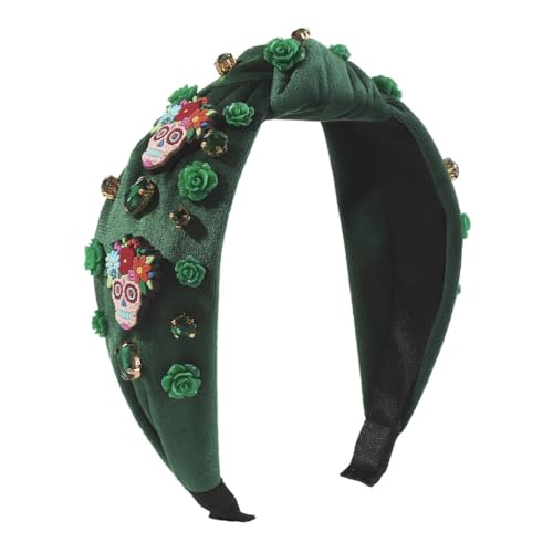 Breiter Kopfband mit Knoten, zum Tag der Toten, farblich passende Perlen, Strass, verzierte Krempe für Yoga, Sport Breiter Kopfband mit Knoten, zum Tag der Toten, farblich passende Perlen, Strass, verzierte Krempe für Yoga, Sport von sodeber