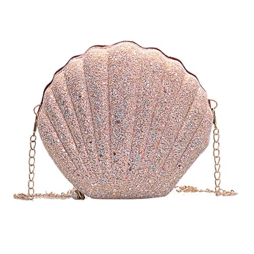 Damen Glitzer Muschel Tasche mit Pailletten Kette PU Leder Schultertasche für Geburtstag und Party Kostüm, Pink, Medium von sodeber