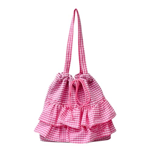 Damen Leinentasche mit Karomuster, Rüschenbesatz, lässige Schultertasche, geräumige Innenseite, Unterarmtaschen für, Pink, Medium Damen Leinentasche mit Karomuster, Rüschenbesatz, lässige Schultertasche, geräumige Innenseite, Unterarmtaschen für, Pink, Medium von sodeber