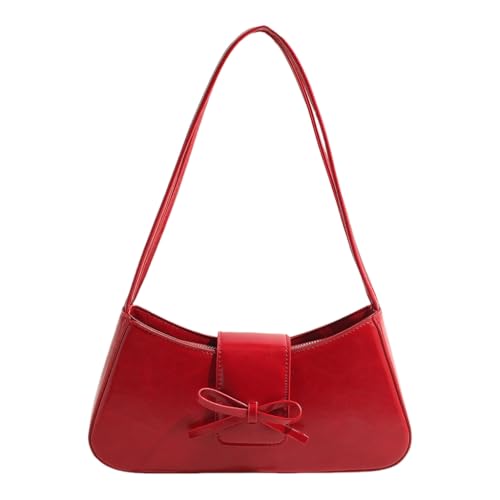 Damen Schultertasche mit Schleife, koreanischer Stil, Achselform, modische Handtasche, passend für Unterarmpendler, Rot R, Medium von sodeber
