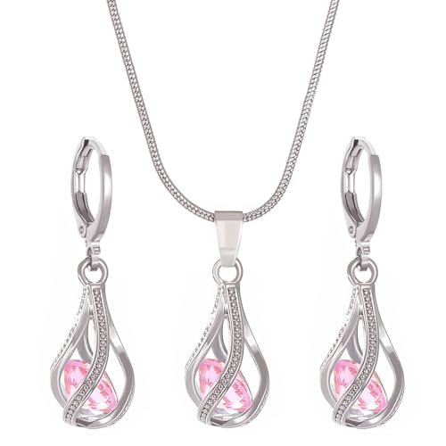 Damen-Zirkonia-Ohrringe, Halskette, Halskette, Ohrringe, Schmuck-Set für besondere Anlässe Damen-Zirkonia-Ohrringe, Halskette, Halskette, Ohrringe, Schmuck-Set für besondere Anlässe von sodeber