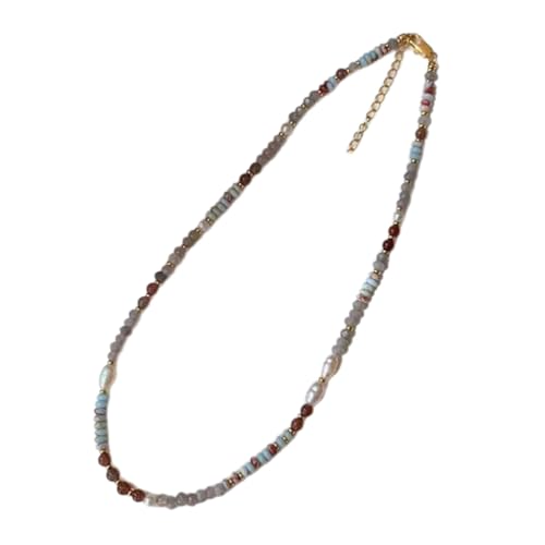 Elegante Damen-Modeschmuck-Halskette mit handgefertigten Natursteinperlen und Perlen-Anhänger für trendige von sodeber