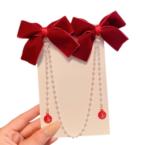 Elegante Haarspange mit doppelter Schleife für Kinder mit Quasten, Perlen, für den täglichen Gebrauch und Veranstaltung von sodeber