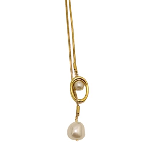Elegante Halskette mit Anhänger mit Barockperlen und geometrischen Designs, tragbar für Damen von sodeber