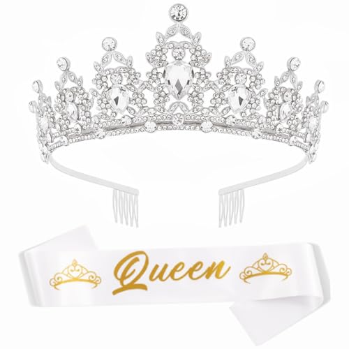 Geburtstagskronen König Königin Schärpen für Erwachsene glitzernde Buchstaben Strass Kronenstück Herren von sodeber