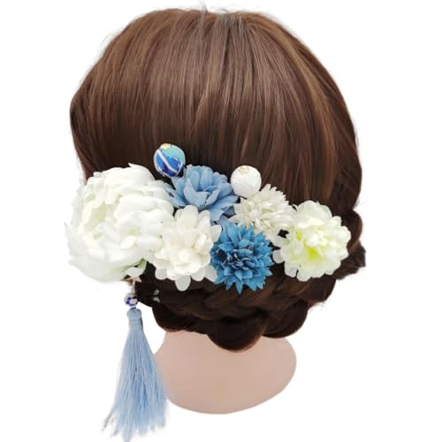 Haarnadeln aus Temperament mit bunten Blumen, japanischer Frühling, Hochzeit, Kopfschmuck für Damen, lang, 9 Stück von sodeber