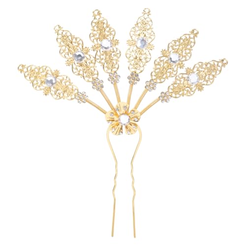 Haarstäbchen im Vintage-Stil, chinesische Essstäbchen, Retro-Gabel für Damen, traditionelles goldenes Blatt von sodeber