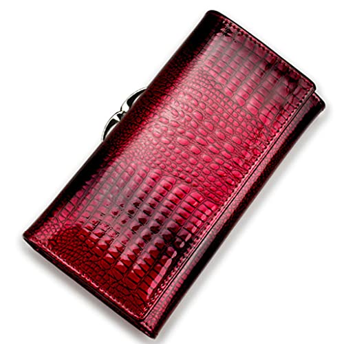 Mode Leder Damen Geldbörsen Lange Damen Geldbörse Clutch Geldtasche Geldbörsen, Burgunderrot Wr, M, Western von sodeber
