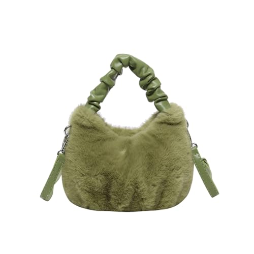 Modische Damen-Umhängetasche mit plissiertem Griff, verstellbarer Riemen, weich, pelzig, Plüsch, Crossbody-Tasche, lässig, Green Gn, Medium von sodeber