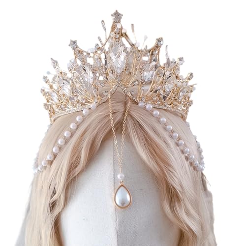 Modische Perlen Kopfschmuck Kronen Cosplay Kopfbedeckung Legierung Haarschmuck für Partys Hochzeiten und Fotoshootings von sodeber