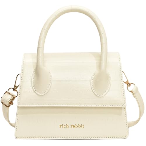 Modische Umhängetasche für Damen, klein, mit Tragegriff oben, PU-Leder, Retro-Stil, Weiß W, Medium von sodeber