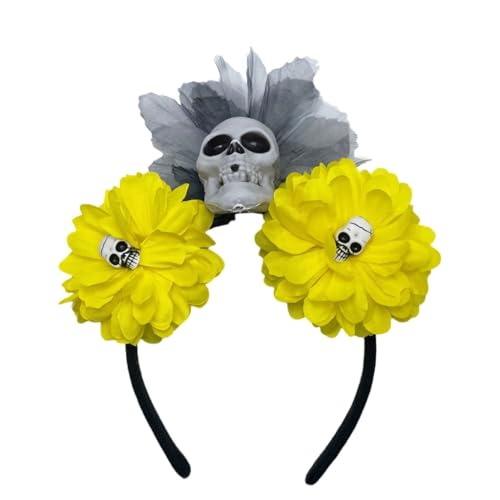 Modischer, mehrfarbiger Haarreif in Blumen- und Totenkopf-Form, für Halloween, Bühne, Hochzeit, Party, Frauenstyling von sodeber