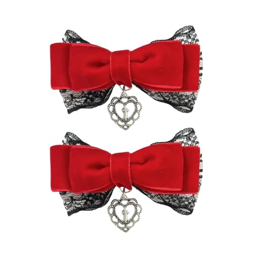 Punk-Haarspange mit Herz-Anhänger, Spitze, Schleife, Haarspangen, Pferdeschwanz-Halter für weibliches Halloween-Styling von sodeber